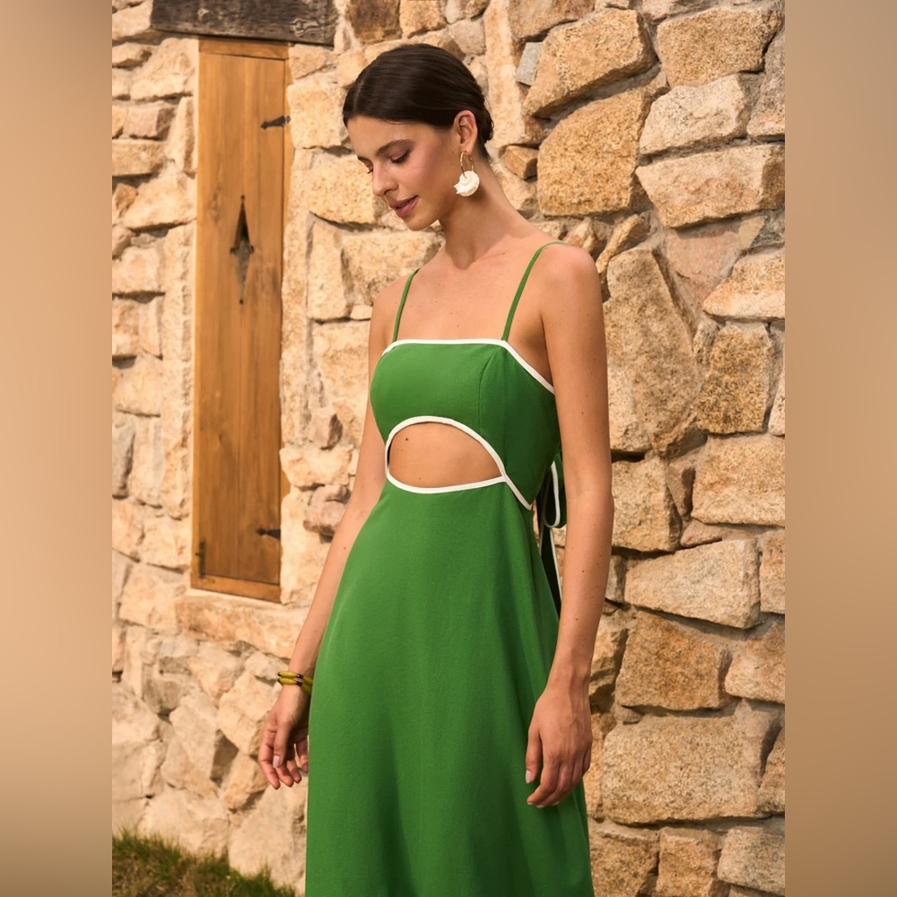 Commense Emerald Green Backless Midi Dress with White-Trim Bow - Picture 6 of 9